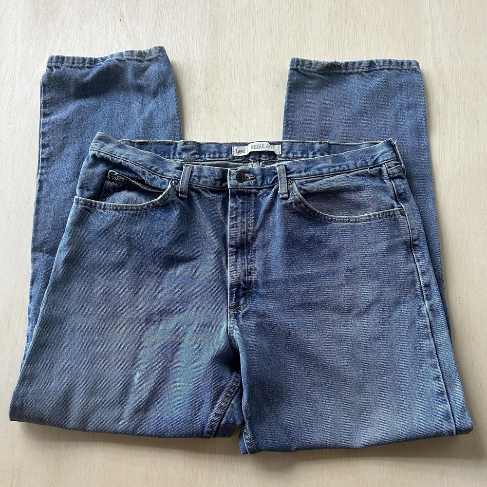 Lee Regular Fit Jeans Mens 40x32 Blue Medium Wash Straight Leg Denim Casual
